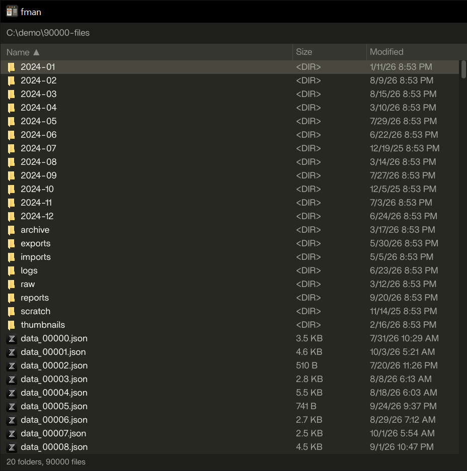 fman-rs listing a 90,000-file folder