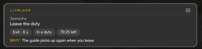 Guide card prompting to leave a dungeon